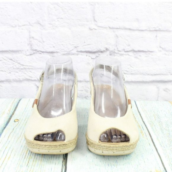 Rieker Tan Canvas Slip On Comfort Slingback Wedge Sandals Size 40 US 8.5 - Picture 4 of 9